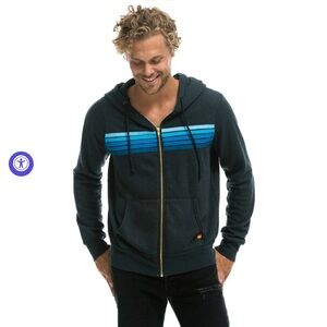 Aviator Nation Black Hoodie with Blue Stripes